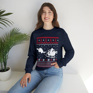 Stegosaurus Dinosaur Pulling Santa's Sleigh - Unisex Christmas Sweatshirt (Range of Colors & Sizes)