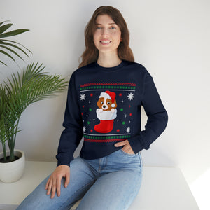 Cute Dog In A Stocking - Unisex Christmas Sweatshirt (Range of Colors & Sizes)