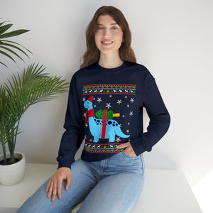 Dinosaur Carrying Christmas Tree On Its Back - Unisex Christmas Sweatshirt (Range of Colors & Sizes)