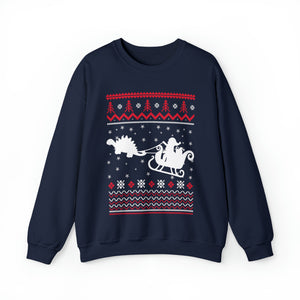 Stegosaurus Dinosaur Pulling Santa's Sleigh - Unisex Christmas Sweatshirt (Range of Colors & Sizes)