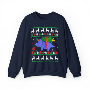 Triceratops Dinosaur Carrying Christmas Tree On Back - Unisex Christmas Sweatshirt (Range of Colors & Sizes)