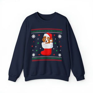 Cute Dog In A Stocking - Unisex Christmas Sweatshirt (Range of Colors & Sizes)