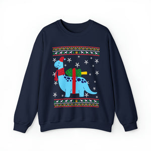 Dinosaur Carrying Christmas Tree On Its Back - Unisex Christmas Sweatshirt (Range of Colors & Sizes)