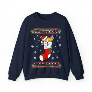 Dog In A Stocking In A Hat - Unisex Christmas Sweatshirt (Range of Colors & Sizes)