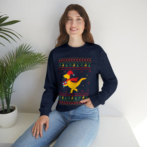 Dinosaur Carrying Christmas Present - Unisex Christmas Sweatshirt (Range of Colors & Sizes)