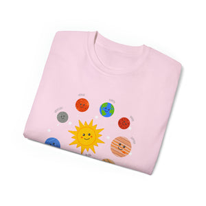 Happy Smiley Solar System of Sun & Planets - Unisex T-Shirt (Range of Colors & Sizes)