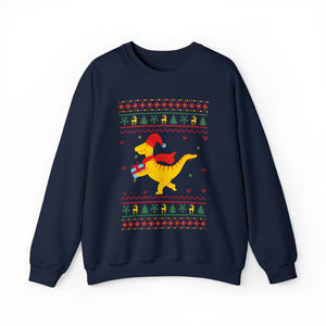 Dinosaur Carrying Christmas Present - Unisex Christmas Sweatshirt (Range of Colors & Sizes)