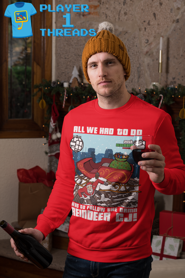 Follow The Damn Reindeer CJ GTA Christmas Design (Unisex Christmas Sweater/Jumper)